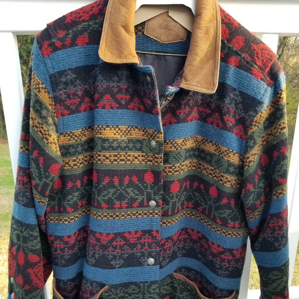 WOOLRICH Wool Southwestern Coat (L) Leather Collar